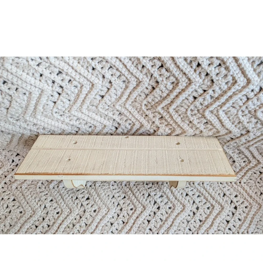 Vintage Farmhouse Wood Wall Shelf Distressed Cream Floating Display Ledge 12in